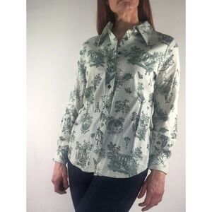 70’s Vintage Deadstock Green and White Novelty Print Button Up Top